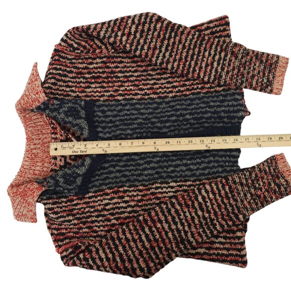 Free People Open Back Sweater Womens S Striped Snap Front Wool Blend Red Black - Picture 7 of 16